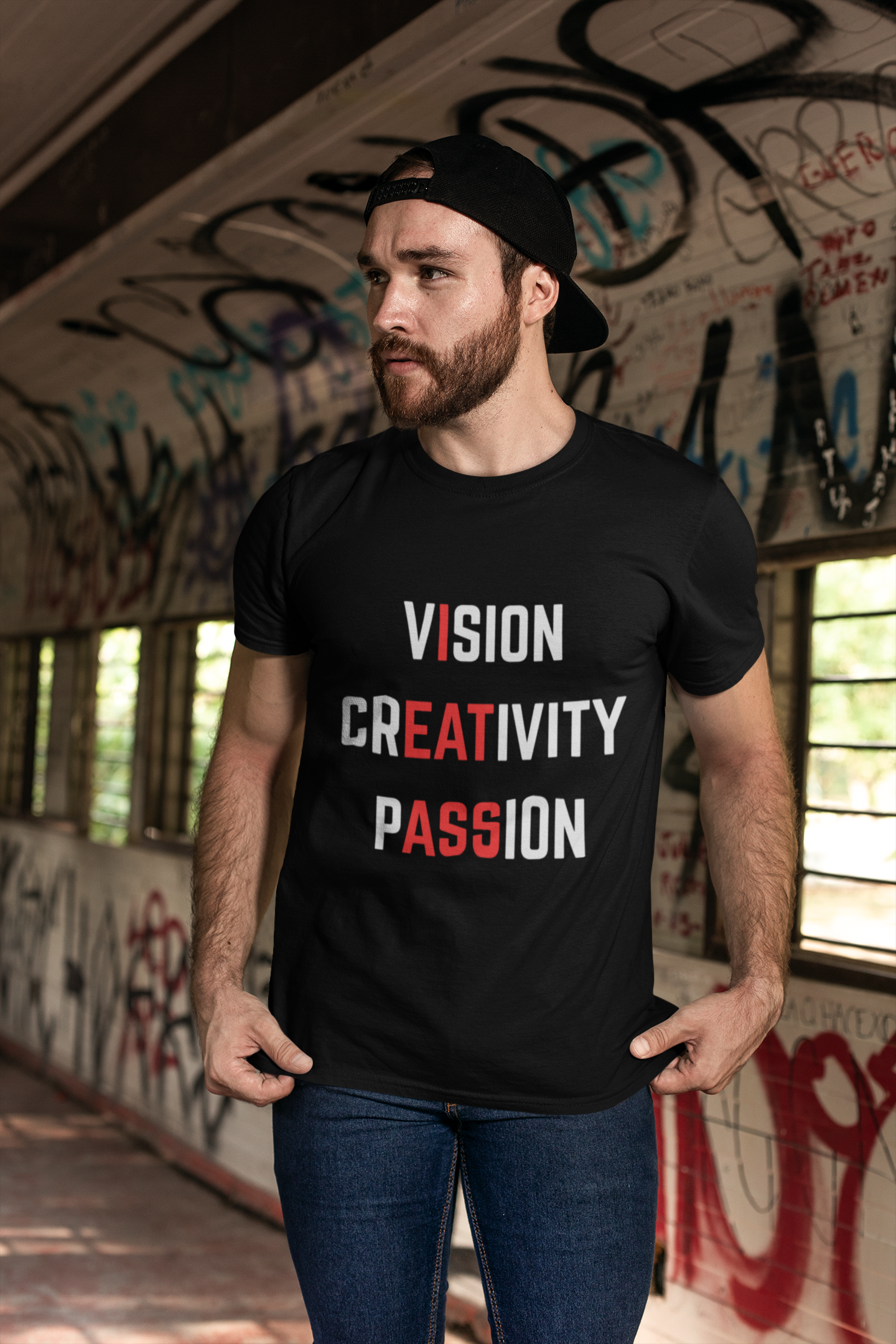 Vision. Creativity. Passion. " Funny Bold T-Shirt – Red Highlight Edition